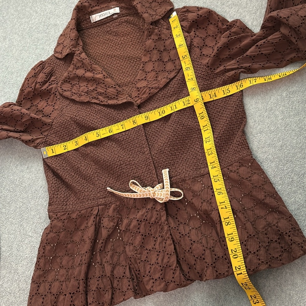 Coquette Cottagecore Peplum Jacket Top Small Petite Brown Girly Lolita Kawaii - Picture 4 of 11
